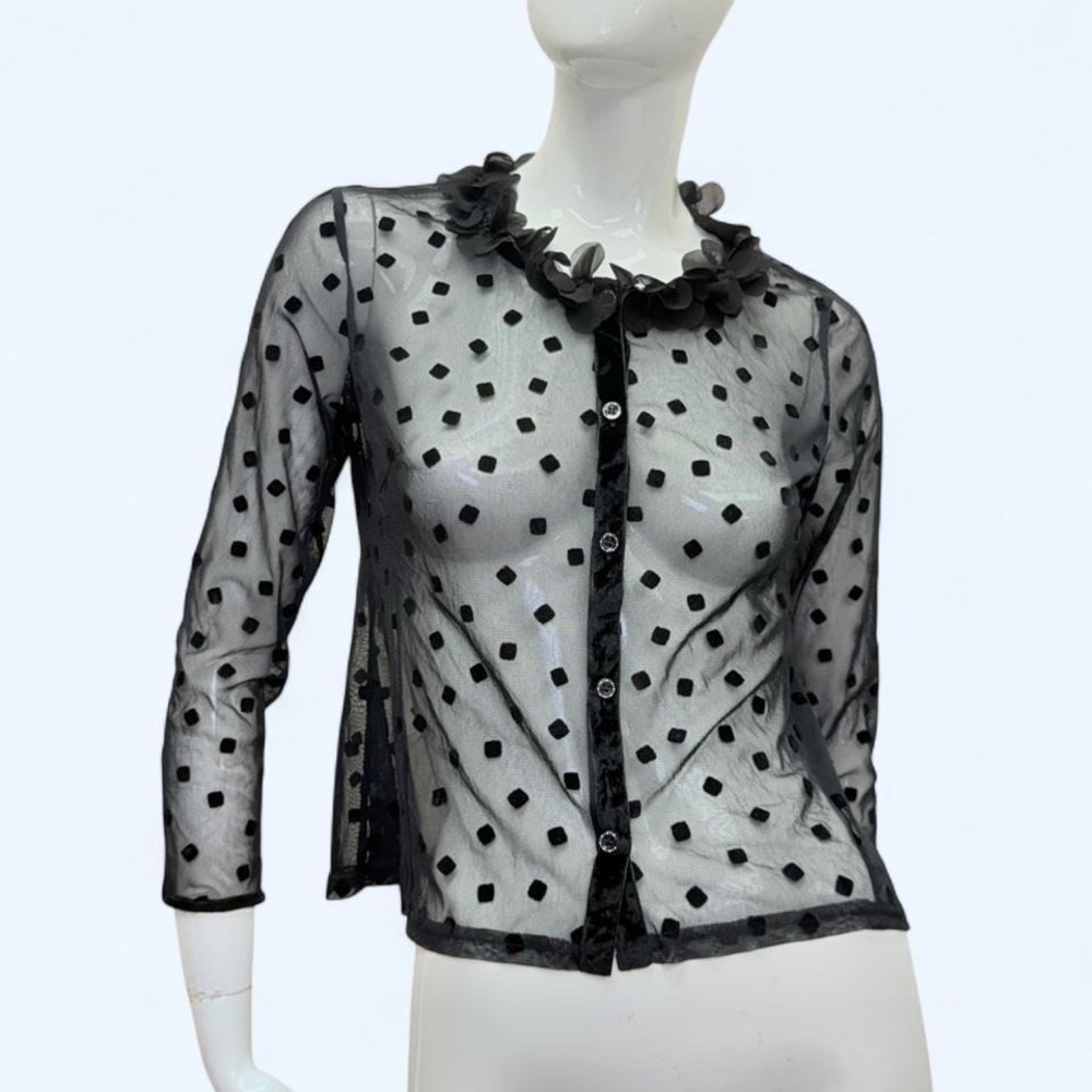 Vintage Japanese Sheer Mesh Cardigan Flocked Dot Coquette‎ Womens 38